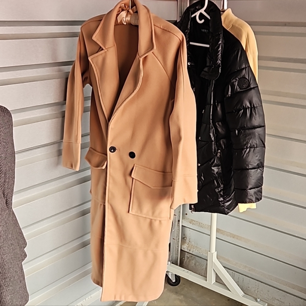 CLEARANCE Washable Camel coat unique Front pocketed